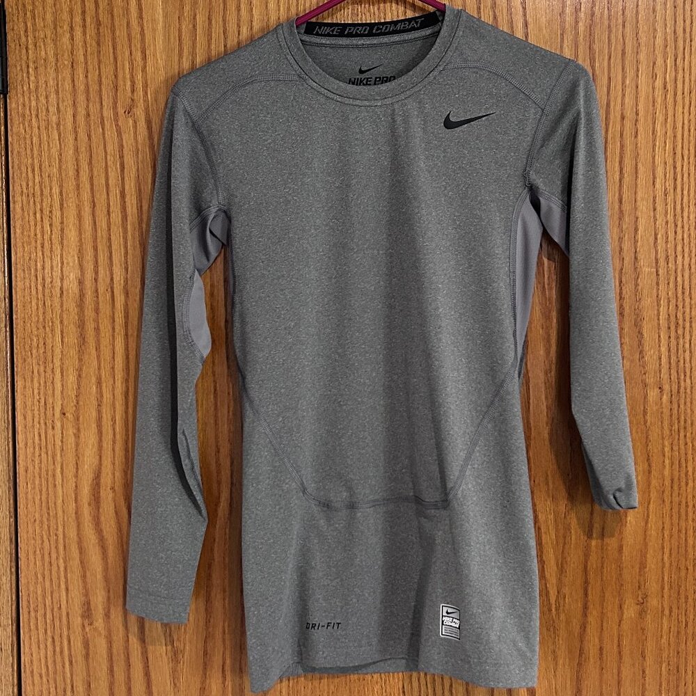 Nike Pro Combat compression long sleeve Gray Dri fit shirt